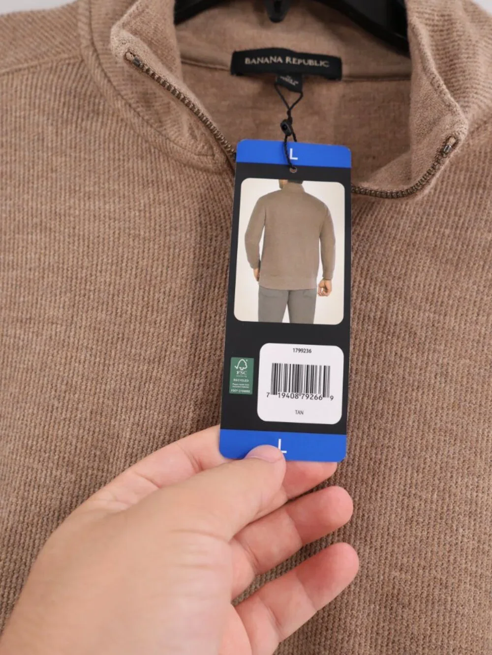NWT Banana Republic Sweater Men’s Large Waffle Knit Quarter Zip Pullover Tan